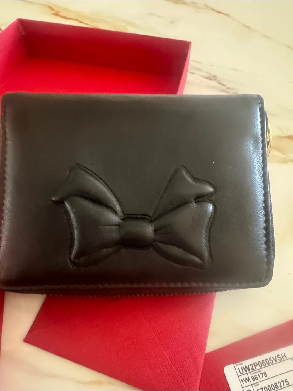 Valentino Black Leather Bow Zip wallet new